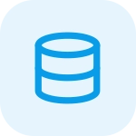data Blue cylinder database icon on a pale blue circular background.