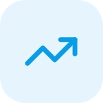 monitor Blue line graph with an upward arrow on a pale blue circular background, symbolizing growth or progress.
